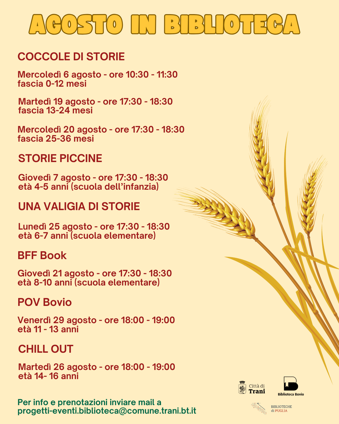 Attività di lettura! Appuntamenti del mese di AGOSTO