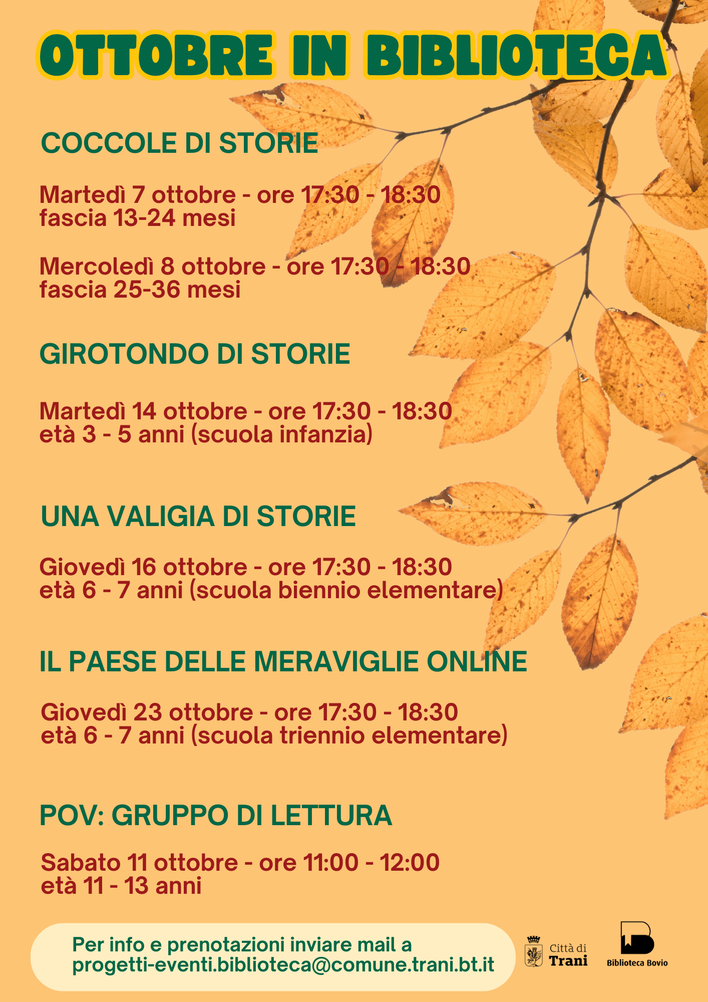 Attività di lettura! Appuntamenti del mese di OTTOBRE