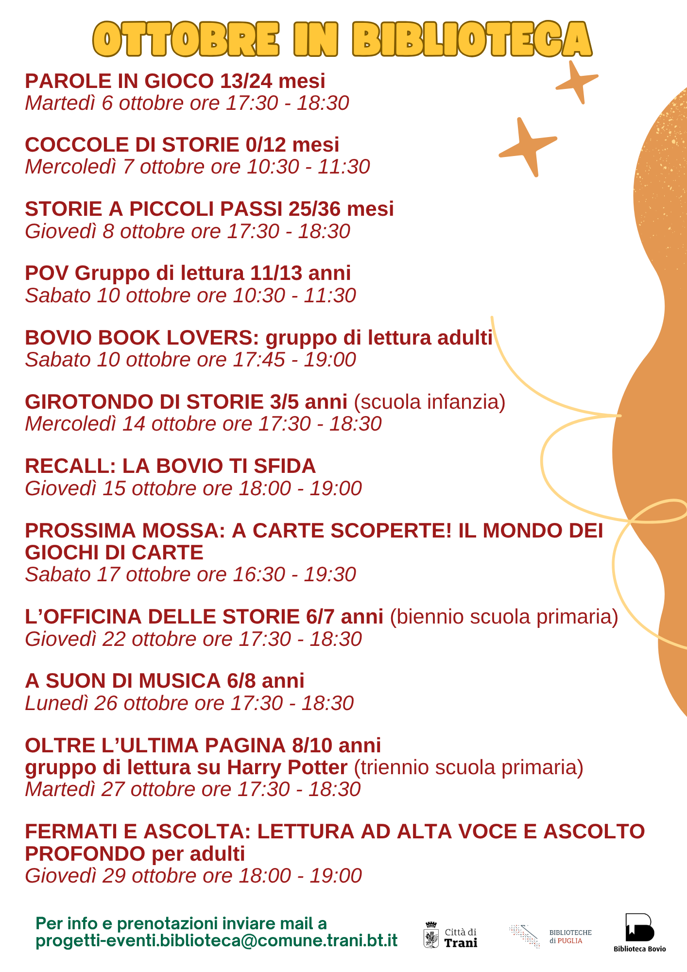 ATTIVIT&Agrave; OTTOBRE IN BIBLIOTECA. UN AUTUNNO DA SFOGLIARE: LA BIBLIOTECA G. BOVIO RIACCENDE LA CULTURA